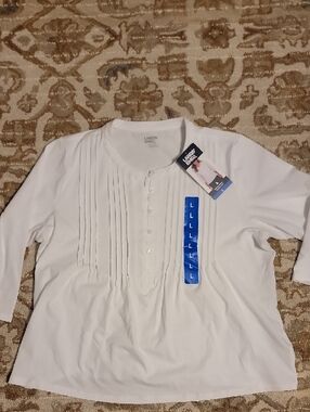 Lands' End Men's White Pleated Button-Front Casual Shirt